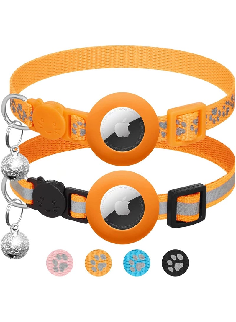 2Pack Airtag Cat Collar Breakaway مع الجرس,طوق القط العاكس مع حامل طوق Apple Airtag Cat,قابل للتعديل 7-12 بوصة,قفل السلامة للقطط الفتاة الصبي,إمدادات الحيوانات الأليفة,الإكسسوارات,الهدايا (البرتقالي) - Image 1